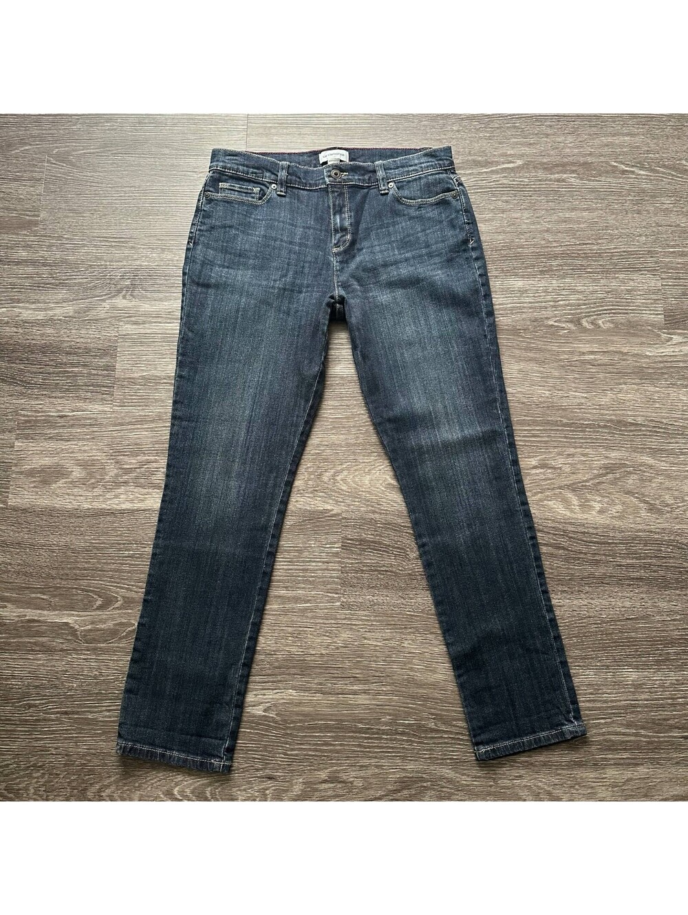 Liz Claiborne Women's Boyfriend Jeans Size 8 (32x28) Mid Rise Stretch Blue Denim